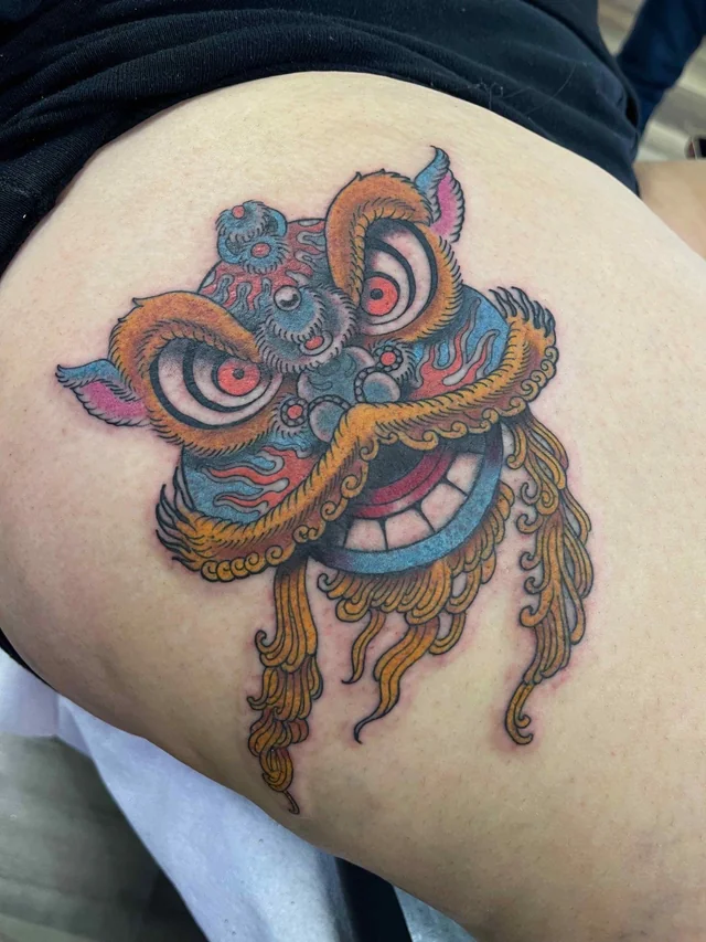 lunar new year lion by chris orta at sunflower tattoo in v0 aC6DPaRGaZ0V60w6Rhz xHe5zdHoWzGnVavh4i3 8I 3