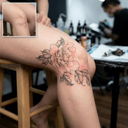 Feminine scar cover tattoo
